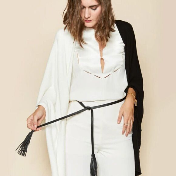 NWT B-Low The Belt Leather Gatsby Whip Black Fringe Tassel Boho Waist Cinch Wrap - Picture 1 of 12